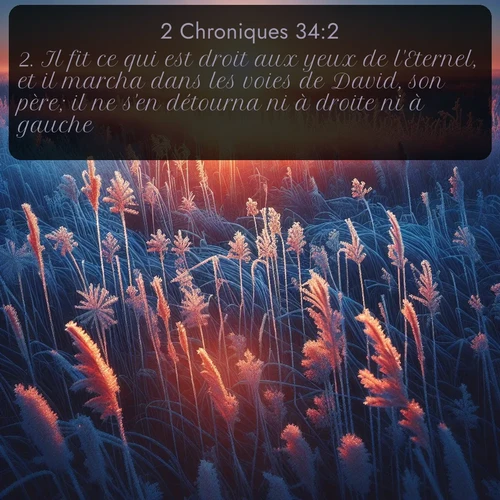 Segond 2 Chroniques  ; image nature: image avec le verset biblique :Il fit ce qui est droit aux yeux de l&#039;Eternel, et il marcha dans les voies de David, son père; il ne s&#039;en détourna ni à droite ni à gauche. ;  ; 34:2