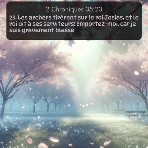 Segond 2 Chroniques  ; image nature: image avec le verset biblique :Les archers tirèrent sur le roi Josias, et le roi dit à ses serviteurs: Emportez-moi, car je suis gravement blessé. ;  ; 35:23