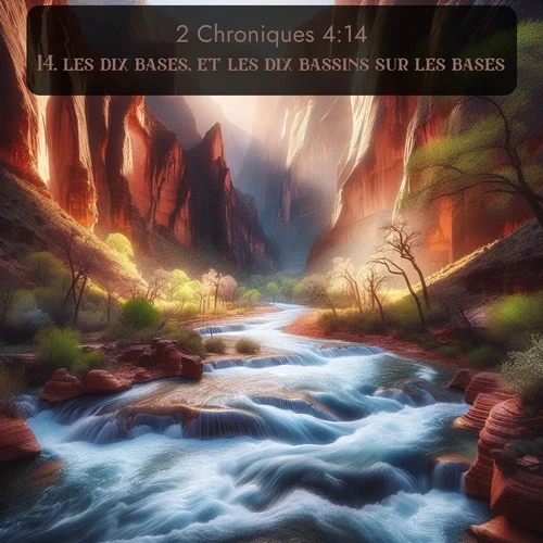 Segond 2 Chroniques  ; image nature: image avec le verset biblique :les dix bases, et les dix bassins sur les bases; ;  ; 4:14