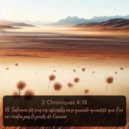 Segond 2 Chroniques  ; image nature: image avec le verset biblique :Salomon fit tous ces ustensiles en si grande quantité que l&#039;on ne vérifia pas le poids de l&#039;airain. ;  ; 4:18