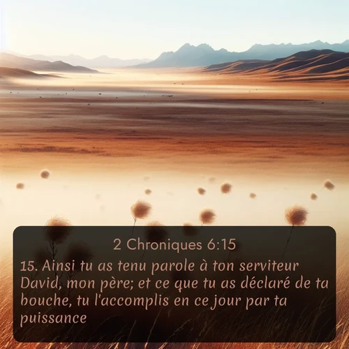 Segond 2 Chroniques  ; image nature: image avec le verset biblique :Ainsi tu as tenu parole à ton serviteur David, mon père; et ce que tu as déclaré de ta bouche, tu l&#039;accomplis en ce jour par ta puissance. ;  ; 6:15