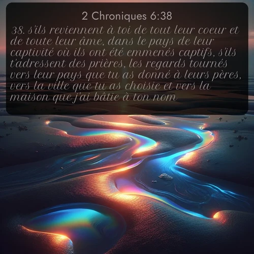 Segond 2 Chroniques  ; image nature: image avec le verset biblique :s&#039;ils reviennent à toi de tout leur coeur et de toute leur âme, dans le pays de leur captivité où ils ont été emmenés captifs, s&#039;ils t&#039;adressent des prières, les regards tournés vers leur pays que tu as donné à leurs pères, vers la ville que tu as choisie et vers la maison que j&#039;ai bâtie à ton nom, ;  ; 6:38