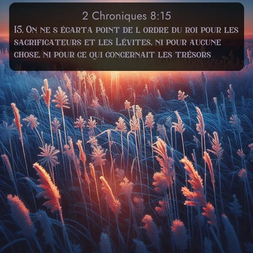 Segond 2 Chroniques  ; image nature: image avec le verset biblique :On ne s&#039;écarta point de l&#039;ordre du roi pour les sacrificateurs et les Lévites, ni pour aucune chose, ni pour ce qui concernait les trésors. ;  ; 8:15