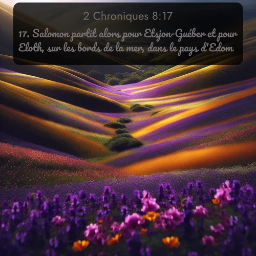 Segond 2 Chroniques  ; image nature: image avec le verset biblique :Salomon partit alors pour Etsjon-Guéber et pour Eloth, sur les bords de la mer, dans le pays d&#039;Edom. ;  ; 8:17
