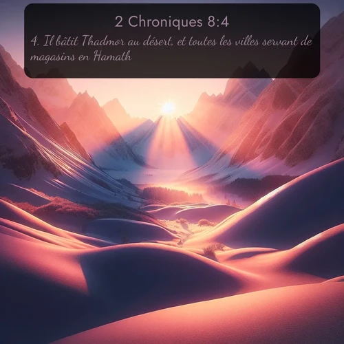 Segond 2 Chroniques  ; image nature: image avec le verset biblique :Il bâtit Thadmor au désert, et toutes les villes servant de magasins en Hamath. ;  ; 8:4