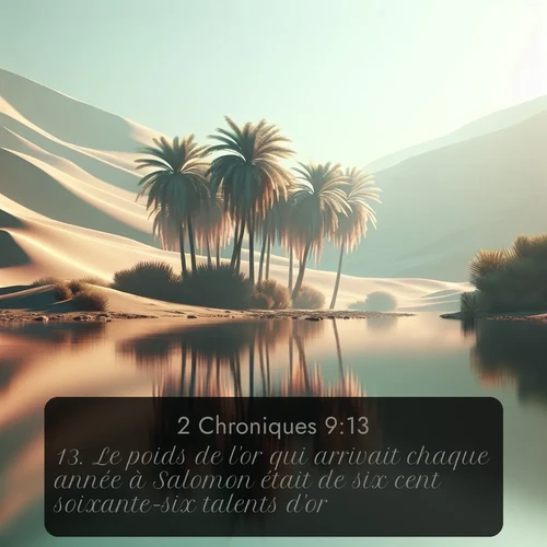 Segond 2 Chroniques  ; image nature: image avec le verset biblique :Le poids de l&#039;or qui arrivait chaque année à Salomon était de six cent soixante-six talents d&#039;or, ;  ; 9:13