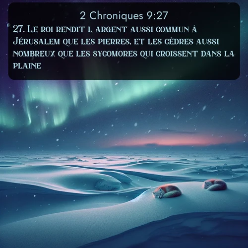 Segond 2 Chroniques  ; image nature: image avec le verset biblique :Le roi rendit l&#039;argent aussi commun à Jérusalem que les pierres, et les cèdres aussi nombreux que les sycomores qui croissent dans la plaine. ;  ; 9:27