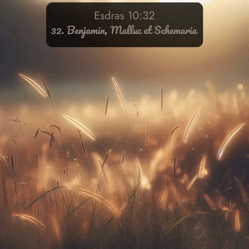 Segond Esdras  ; image nature: image avec le verset biblique :Benjamin, Malluc et Schemaria; ;  ; 10:32