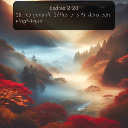 Segond Esdras  ; image nature: image avec le verset biblique :les gens de Béthel et d&#039;Aï, deux cent vingt-trois; ;  ; 2:28