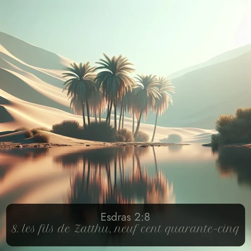Segond Esdras  ; image nature: image avec le verset biblique :les fils de Zatthu, neuf cent quarante-cinq; ;  ; 2:8