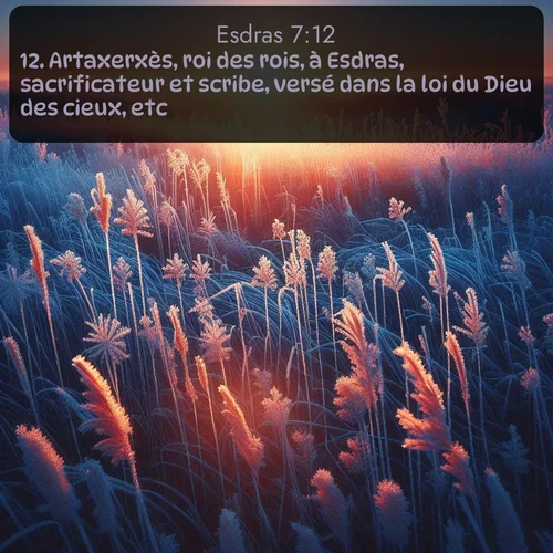 Segond Esdras  ; image nature: image avec le verset biblique :Artaxerxès, roi des rois, à Esdras, sacrificateur et scribe, versé dans la loi du Dieu des cieux, etc. ;  ; 7:12