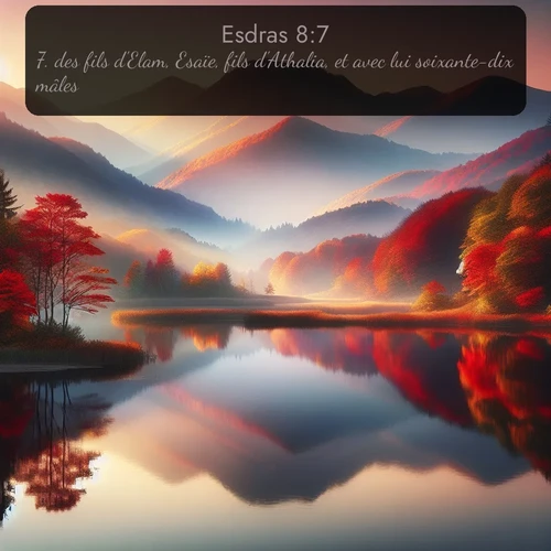Segond Esdras  ; image nature: image avec le verset biblique :des fils d&#039;Elam, Esaïe, fils d&#039;Athalia, et avec lui soixante-dix mâles; ;  ; 8:7