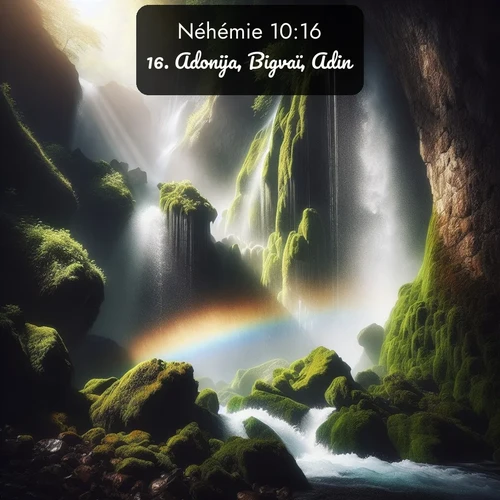 Segond Néhémie  ; image nature: image avec le verset biblique :Adonija, Bigvaï, Adin, ;  ; 10:16