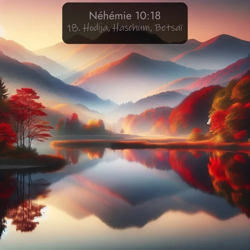 Segond Néhémie  ; image nature: image avec le verset biblique :Hodija, Haschum, Betsaï, ;  ; 10:18