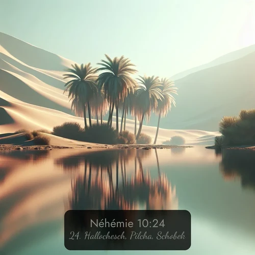 Segond Néhémie  ; image nature: image avec le verset biblique :Hallochesch, Pilcha, Schobek, ;  ; 10:24