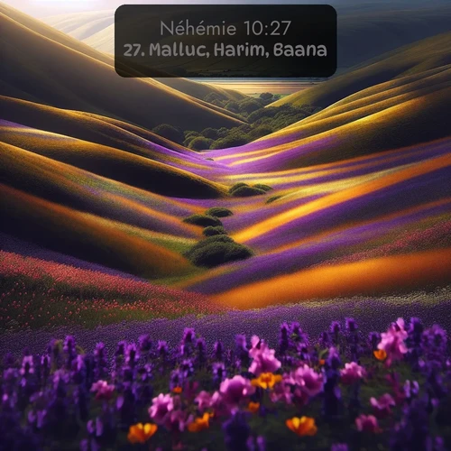 Segond Néhémie  ; image nature: image avec le verset biblique :Malluc, Harim, Baana. ;  ; 10:27