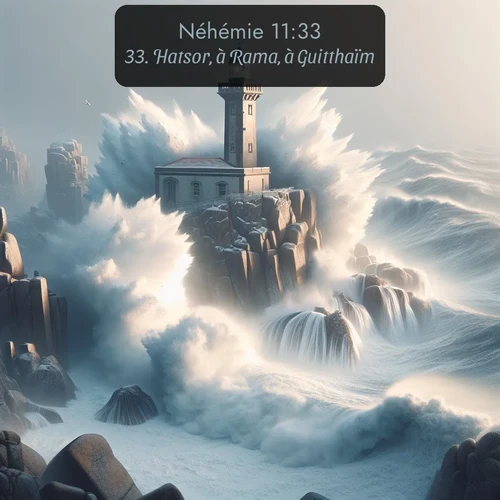 Segond Néhémie  ; image nature: image avec le verset biblique :Hatsor, à Rama, à Guitthaïm, ;  ; 11:33