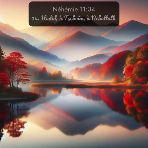 Segond Néhémie  ; image nature: image avec le verset biblique :Hadid, à Tseboïm, à Neballath, ;  ; 11:34