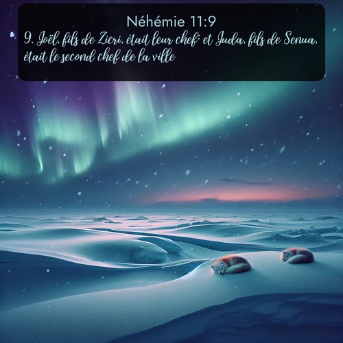 Segond Néhémie  ; image nature: image avec le verset biblique :Joël, fils de Zicri, était leur chef; et Juda, fils de Senua, était le second chef de la ville. ;  ; 11:9