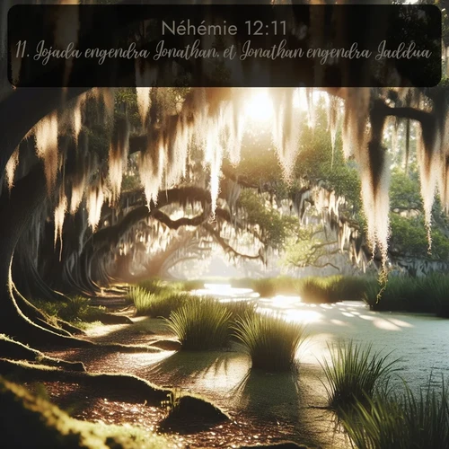 Segond Néhémie  ; image nature: image avec le verset biblique :Jojada engendra Jonathan, et Jonathan engendra Jaddua. ;  ; 12:11