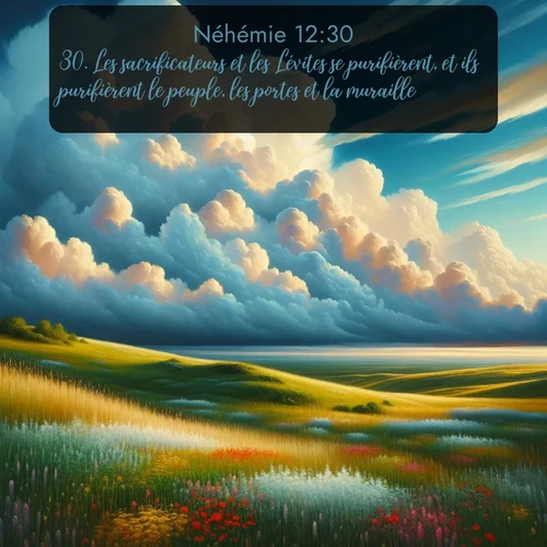 Segond Néhémie  ; image nature: image avec le verset biblique :Les sacrificateurs et les Lévites se purifièrent, et ils purifièrent le peuple, les portes et la muraille. ;  ; 12:30