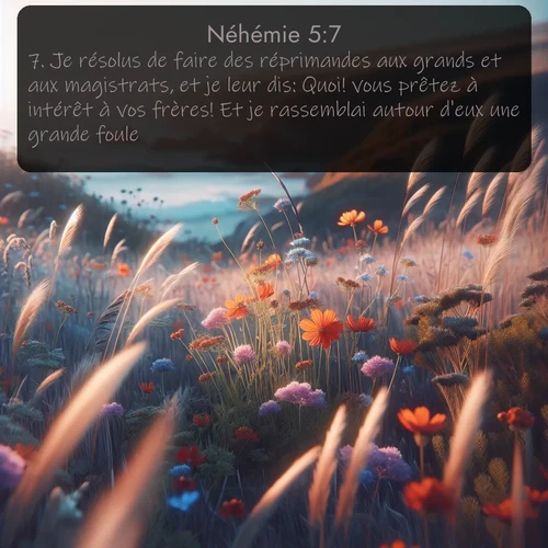 Segond Néhémie  ; image nature: image avec le verset biblique :Je résolus de faire des réprimandes aux grands et aux magistrats, et je leur dis: Quoi! vous prêtez à intérêt à vos frères! Et je rassemblai autour d&#039;eux une grande foule, ;  ; 5:7
