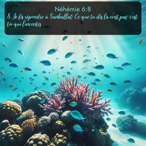 Segond Néhémie  ; image nature: image avec le verset biblique :Je fis répondre à Sanballat: Ce que tu dis là n&#039;est pas; c&#039;est toi qui l&#039;inventes! ;  ; 6:8