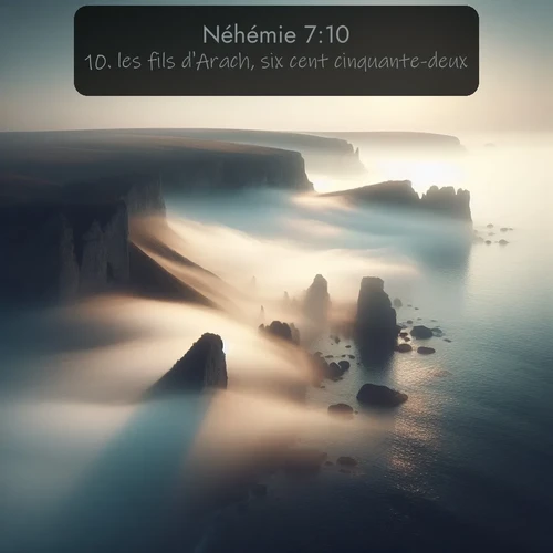 Segond Néhémie  ; image nature: image avec le verset biblique :les fils d&#039;Arach, six cent cinquante-deux; ;  ; 7:10