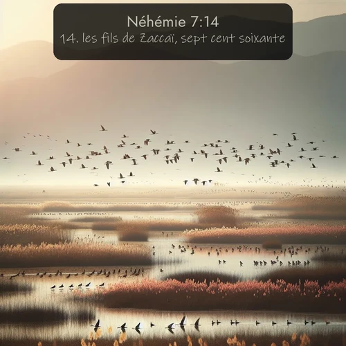 Segond Néhémie  ; image nature: image avec le verset biblique :les fils de Zaccaï, sept cent soixante; ;  ; 7:14