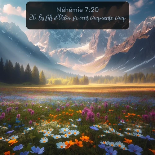 Segond Néhémie  ; image nature: image avec le verset biblique :les fils d&#039;Adin, six cent cinquante-cinq; ;  ; 7:20