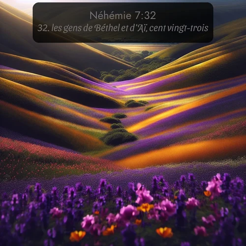 Segond Néhémie  ; image nature: image avec le verset biblique :les gens de Béthel et d&#039;Aï, cent vingt-trois; ;  ; 7:32