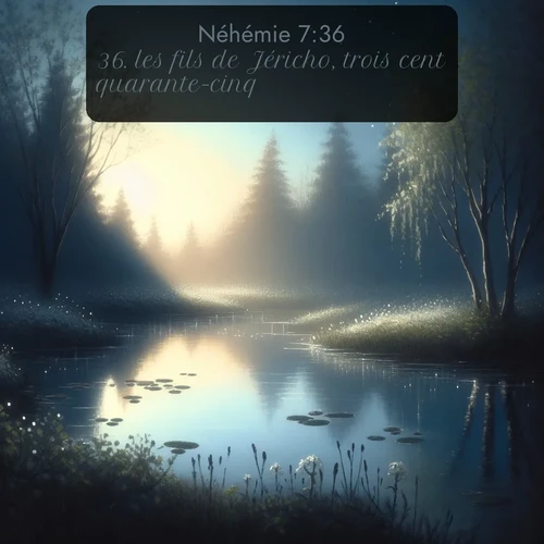 Segond Néhémie  ; image nature: image avec le verset biblique :les fils de Jéricho, trois cent quarante-cinq; ;  ; 7:36