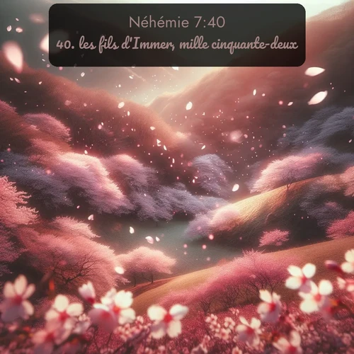 Segond Néhémie  ; image nature: image avec le verset biblique :les fils d&#039;Immer, mille cinquante-deux; ;  ; 7:40