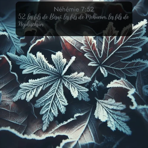 Segond Néhémie  ; image nature: image avec le verset biblique :les fils de Bésaï, les fils de Mehunim, les fils de Nephischsim, ;  ; 7:52