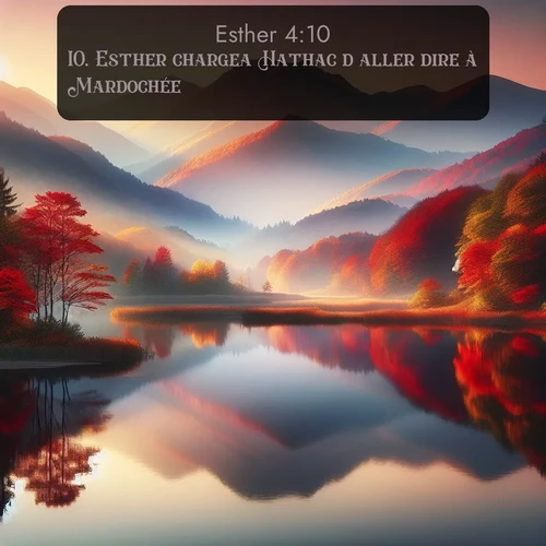 Segond Esther  ; image nature: image avec le verset biblique :Esther chargea Hathac d&#039;aller dire à Mardochée: ;  ; 4:10