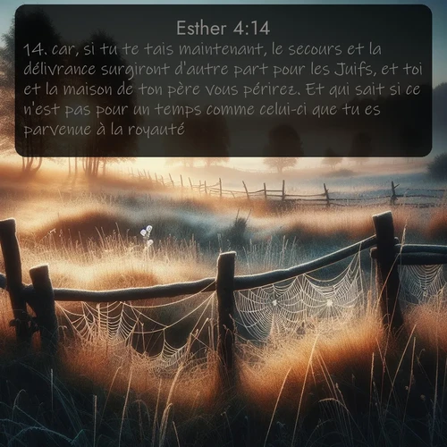 Segond Esther  ; image nature: image avec le verset biblique :car, si tu te tais maintenant, le secours et la délivrance surgiront d&#039;autre part pour les Juifs, et toi et la maison de ton père vous périrez. Et qui sait si ce n&#039;est pas pour un temps comme celui-ci que tu es parvenue à la royauté? ;  ; 4:14