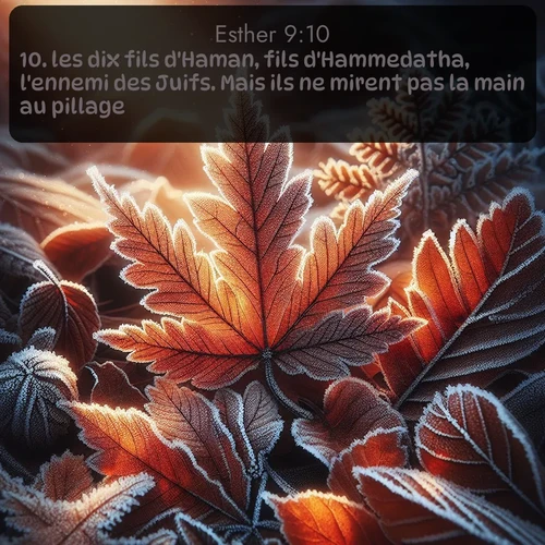 Segond Esther  ; image nature: image avec le verset biblique :les dix fils d&#039;Haman, fils d&#039;Hammedatha, l&#039;ennemi des Juifs. Mais ils ne mirent pas la main au pillage. ;  ; 9:10