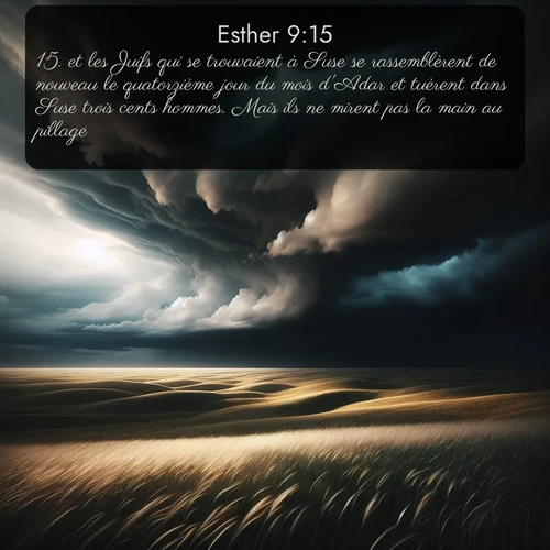 Segond Esther  ; image nature: image avec le verset biblique :et les Juifs qui se trouvaient à Suse se rassemblèrent de nouveau le quatorzième jour du mois d&#039;Adar et tuèrent dans Suse trois cents hommes. Mais ils ne mirent pas la main au pillage. ;  ; 9:15