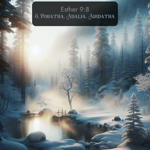 Segond Esther  ; image nature: image avec le verset biblique :Poratha, Adalia, Aridatha, ;  ; 9:8