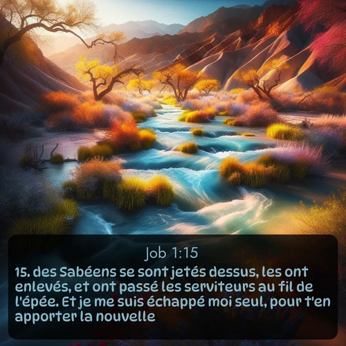 Segond Job  ; image nature: image avec le verset biblique :des Sabéens se sont jetés dessus, les ont enlevés, et ont passé les serviteurs au fil de l&#039;épée. Et je me suis échappé moi seul, pour t&#039;en apporter la nouvelle. ;  ; 1:15