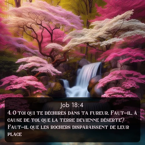 Segond Job  ; image nature: image avec le verset biblique :O toi qui te déchires dans ta fureur, Faut-il, à cause de toi, que la terre devienne déserte? Faut-il que les rochers disparaissent de leur place? ;  ; 18:4