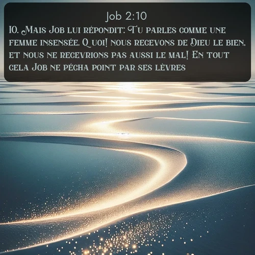 Segond Job  ; image nature: image avec le verset biblique :Mais Job lui répondit: Tu parles comme une femme insensée. Quoi! nous recevons de Dieu le bien, et nous ne recevrions pas aussi le mal! En tout cela Job ne pécha point par ses lèvres. ;  ; 2:10