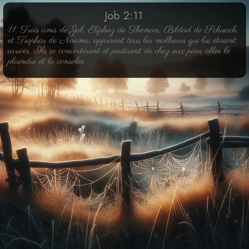 Segond Job  ; image nature: image avec le verset biblique :Trois amis de Job, Eliphaz de Théman, Bildad de Schuach, et Tsophar de Naama, apprirent tous les malheurs qui lui étaient arrivés. Ils se concertèrent et partirent de chez eux pour aller le plaindre et le consoler! ;  ; 2:11