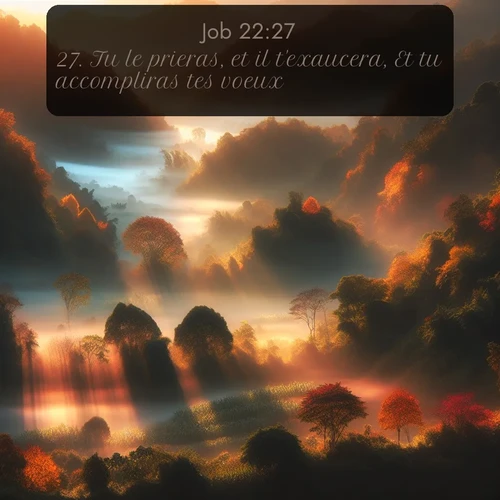 Segond Job  ; image nature: image avec le verset biblique :Tu le prieras, et il t&#039;exaucera, Et tu accompliras tes voeux. ;  ; 22:27