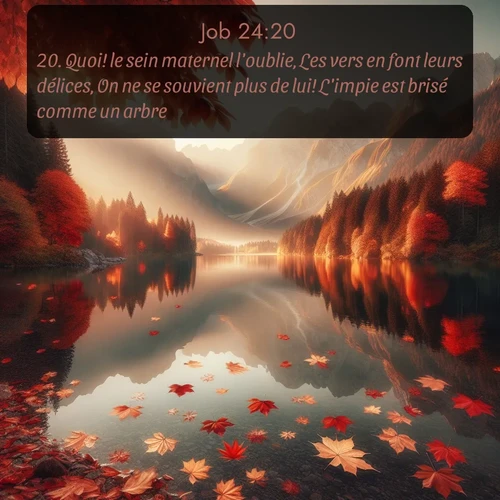 Segond Job  ; image nature: image avec le verset biblique :Quoi! le sein maternel l&#039;oublie, Les vers en font leurs délices, On ne se souvient plus de lui! L&#039;impie est brisé comme un arbre, ;  ; 24:20