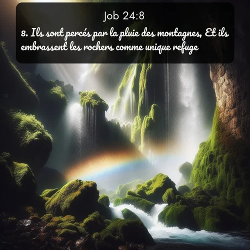 Segond Job  ; image nature: image avec le verset biblique :Ils sont percés par la pluie des montagnes, Et ils embrassent les rochers comme unique refuge. ;  ; 24:8