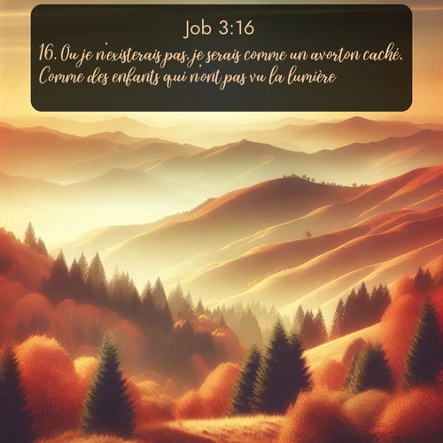 Segond Job  ; image nature: image avec le verset biblique :Ou je n&#039;existerais pas, je serais comme un avorton caché, Comme des enfants qui n&#039;ont pas vu la lumière. ;  ; 3:16