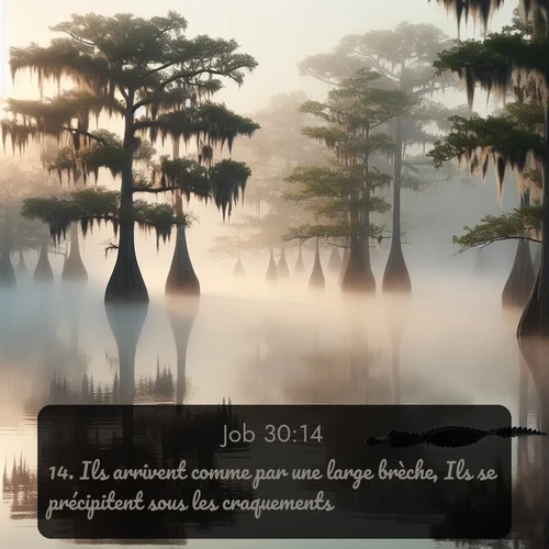 Segond Job  ; image nature: image avec le verset biblique :Ils arrivent comme par une large brèche, Ils se précipitent sous les craquements. ;  ; 30:14