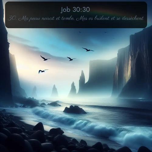 Segond Job  ; image nature: image avec le verset biblique :Ma peau noircit et tombe, Mes os brûlent et se dessèchent. ;  ; 30:30