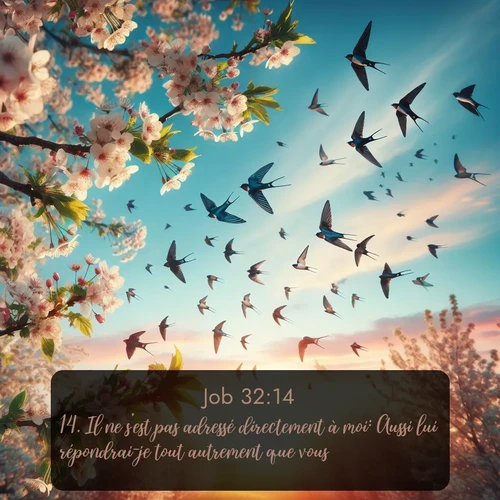 Segond Job  ; image nature: image avec le verset biblique :Il ne s&#039;est pas adressé directement à moi: Aussi lui répondrai-je tout autrement que vous. ;  ; 32:14